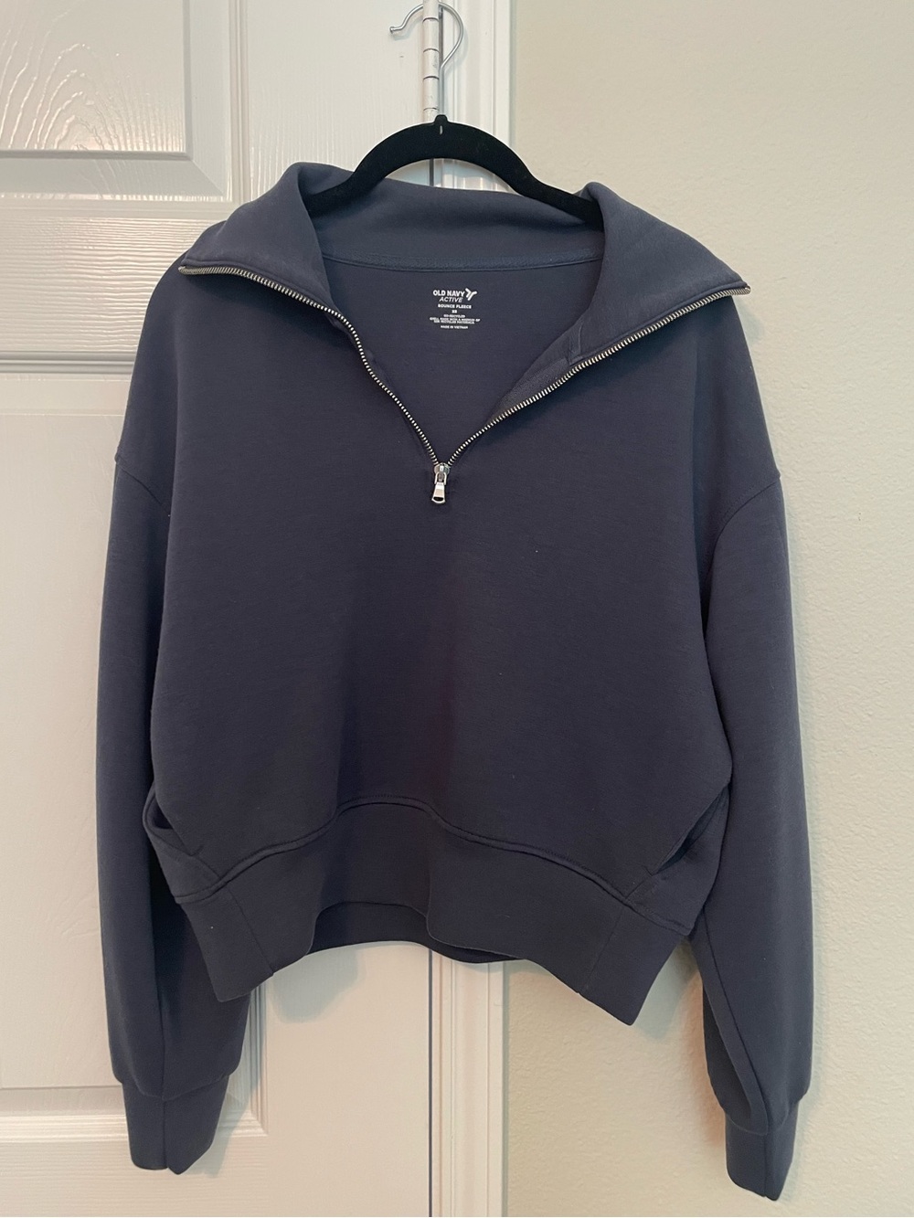 Old Navy Women's Navy Blue Half-zip Bounce Fleece Sweatshirt